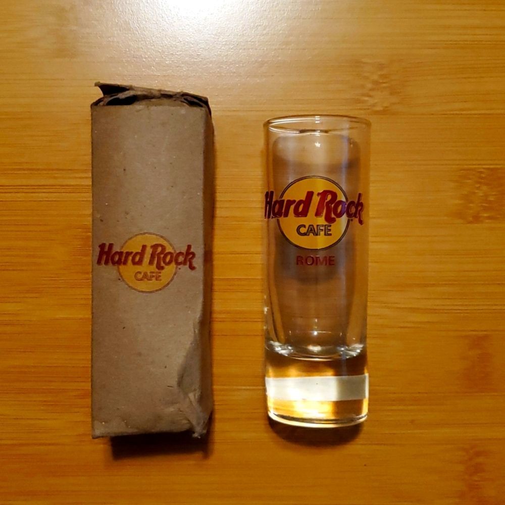 Vintage Hard Rock Cafe Rome Italy Shot Glass Souvenir With Original Box Damaged